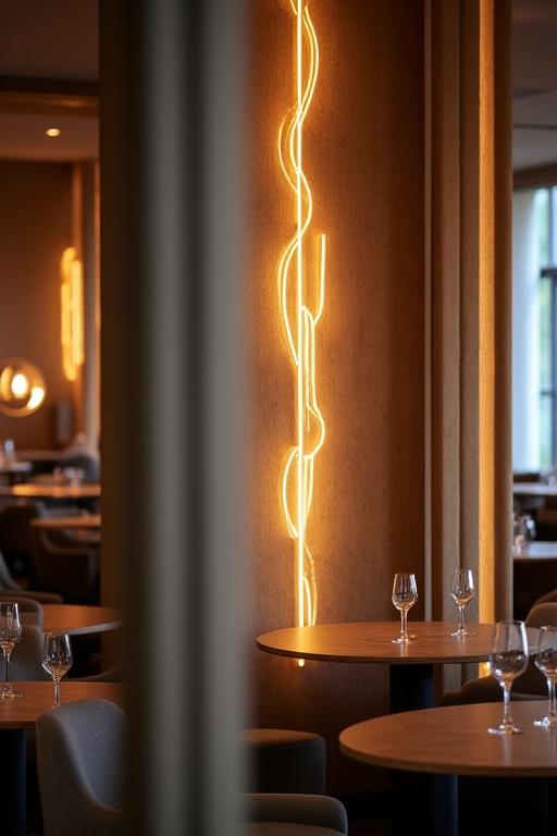 Dettaglio di un angolo della sala con illuminazione di design