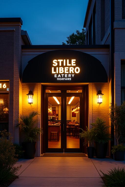 Ingresso esterno di Stile Libero Eatery di sera